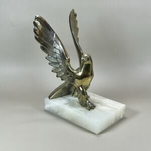 Vintage Art Deco Style Brass Eagle Bookend on Marble Base 7" Tall